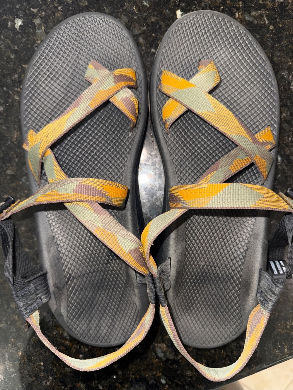 Chaco Men's Black Sandals with Yellow and Green Camo Straps